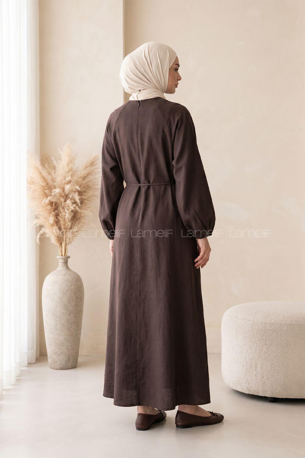 Bitter Brown Crew Neck Cotton Dresess