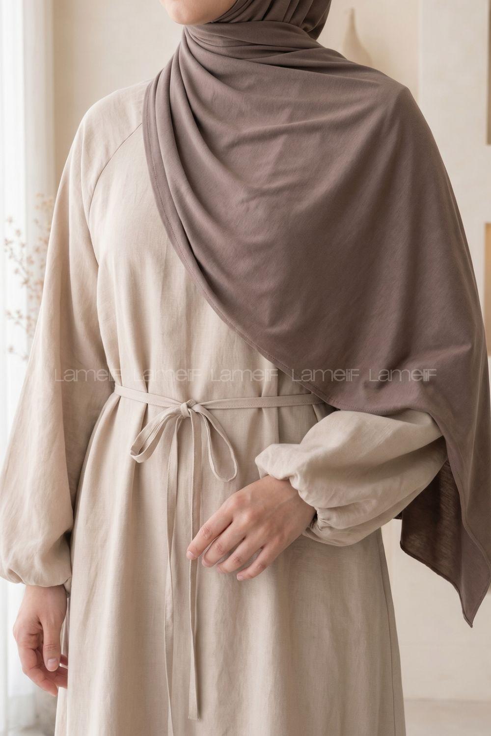 Beige Crew Neck Cotton Dresess