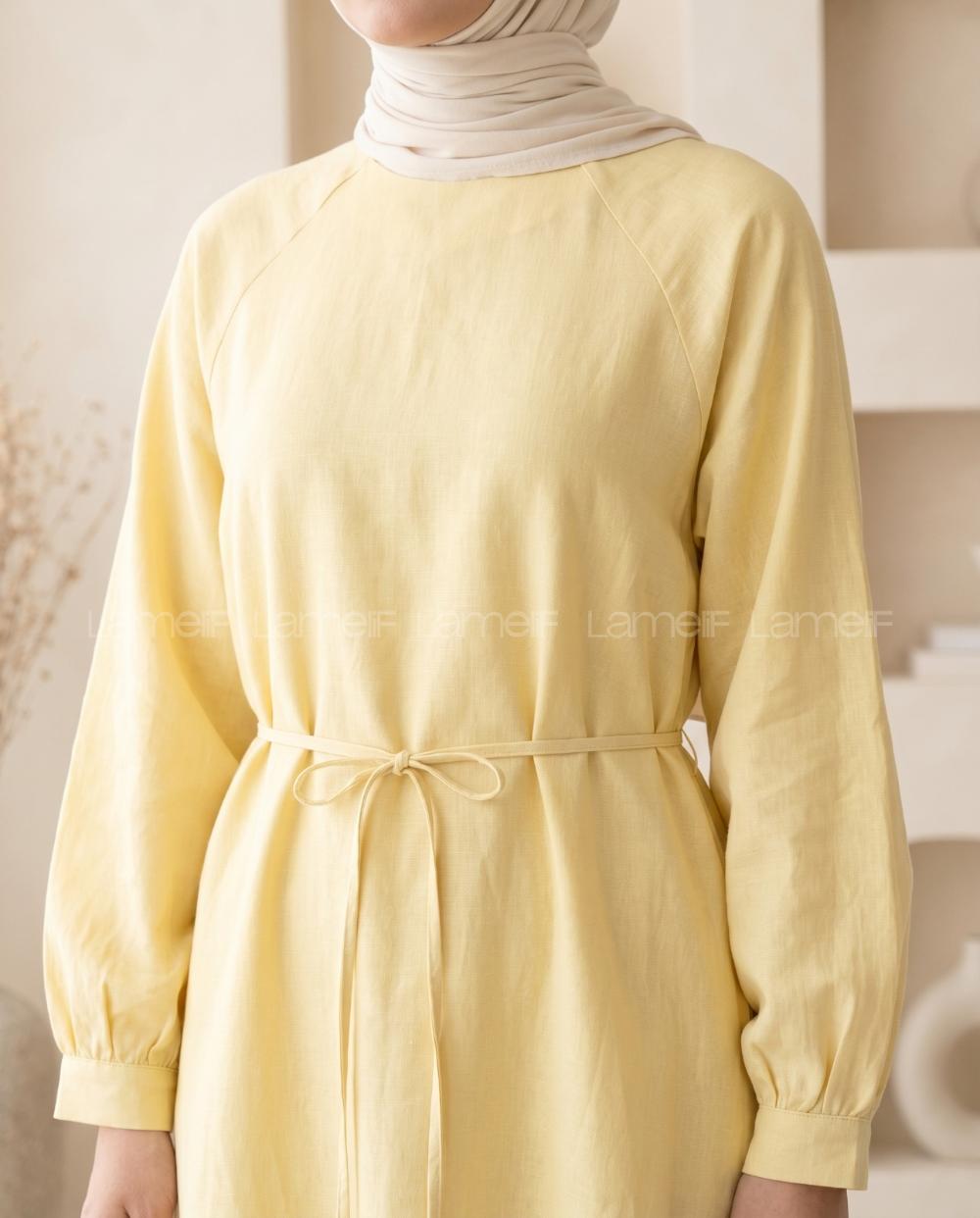 Yellow Crew Neck Cotton Dresess