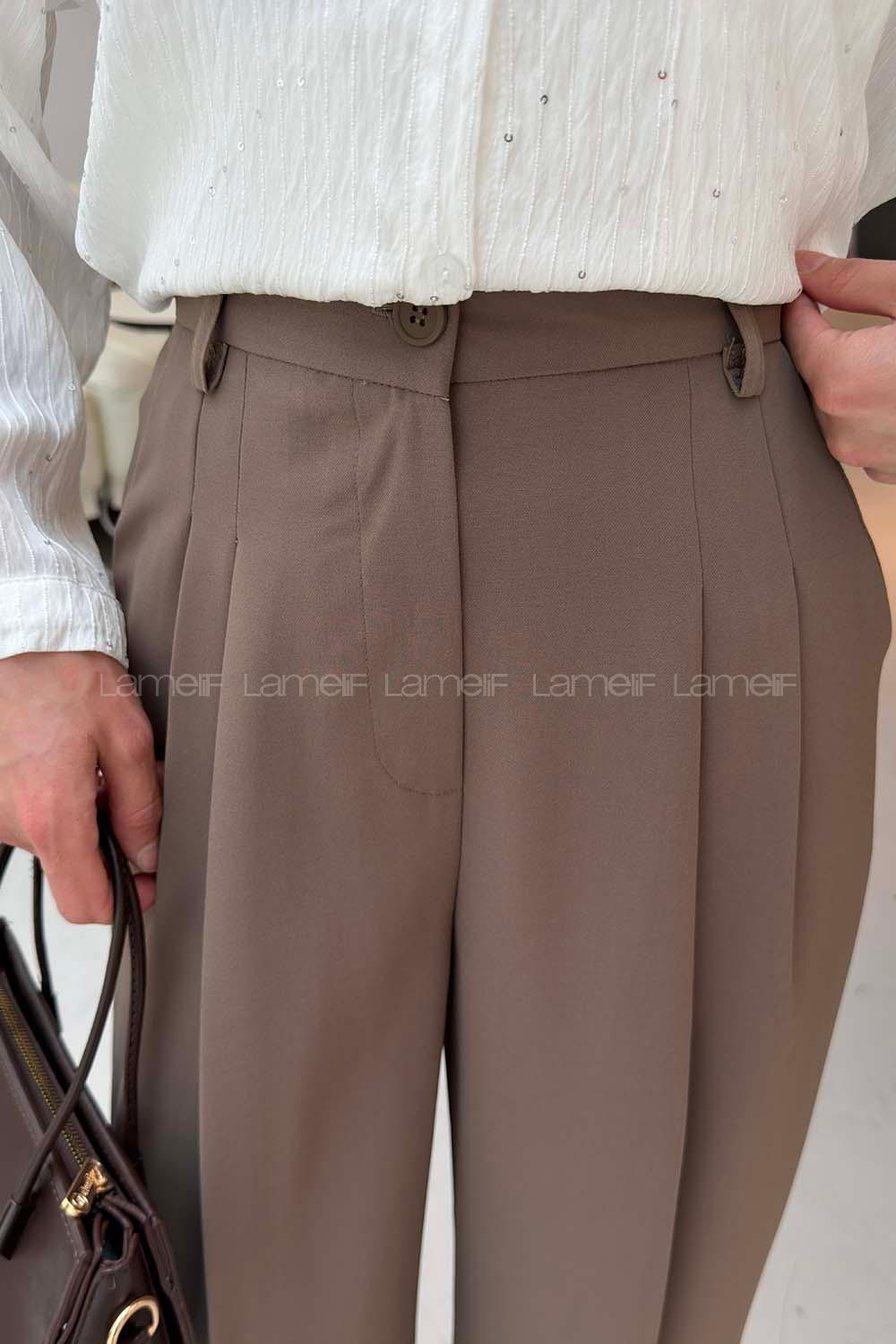 Khaki Viscose Fabric Polyester High Waist Material Pants