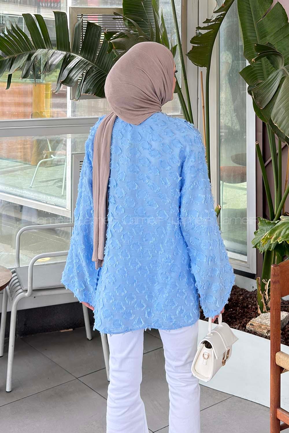 Lamelif Fırfırlı Kabartma Dokulu Tunik Bebe Mavisi