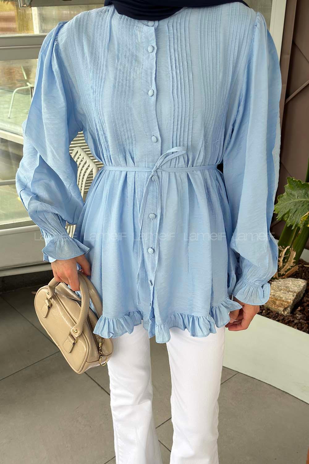 Baby Blue Crew Neck Long Arm Ayrobin Unprinted Shirt