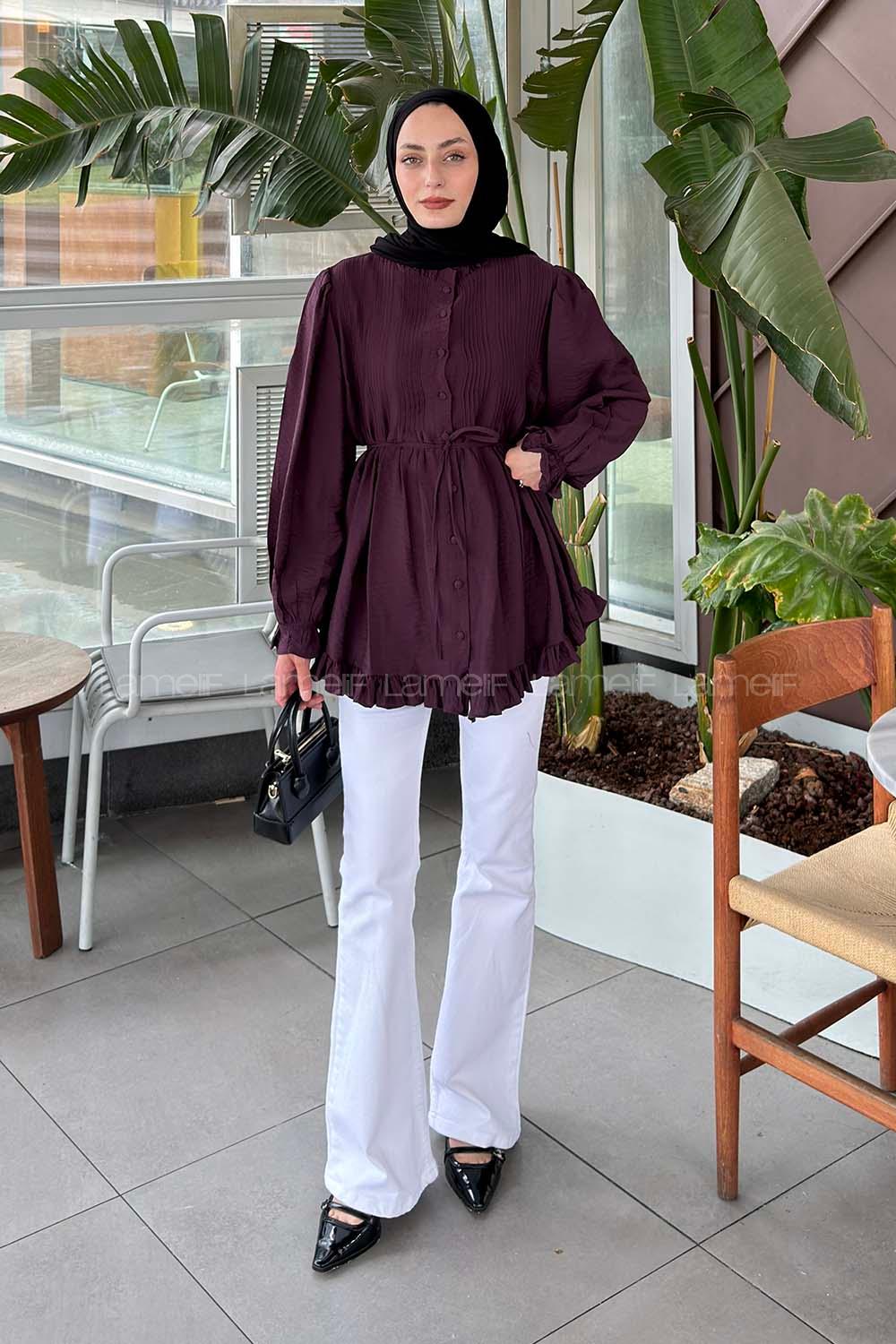 Plum Crew Neck Long Arm Ayrobin Unprinted Shirt