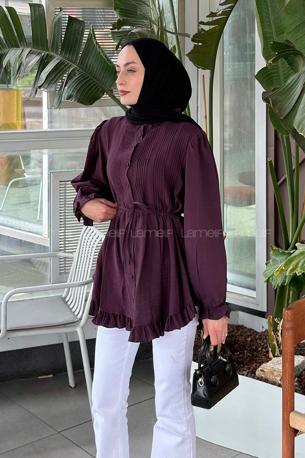 Plum Crew Neck Long Arm Ayrobin Unprinted Shirt