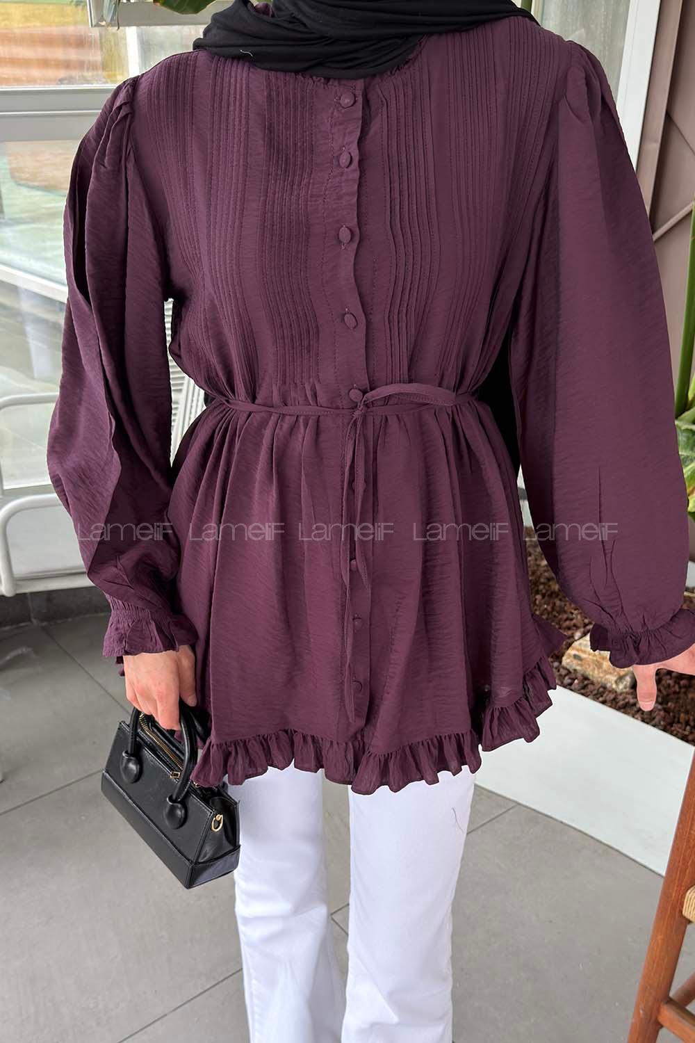 Plum Crew Neck Long Arm Ayrobin Unprinted Shirt