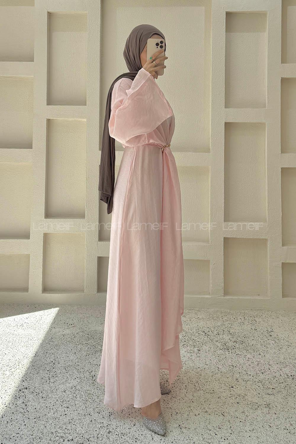 Lamelif Bolerolu Tül Cupra Elbise Pembe