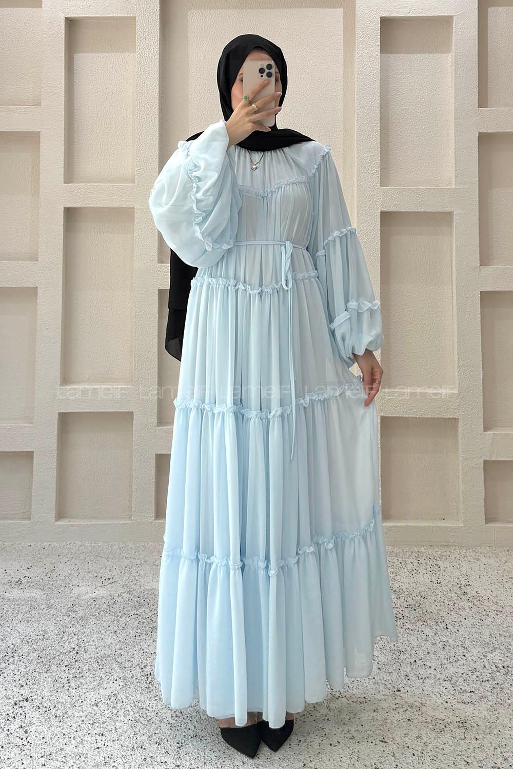 Baby Blue Crew Neck Cotton Dresess