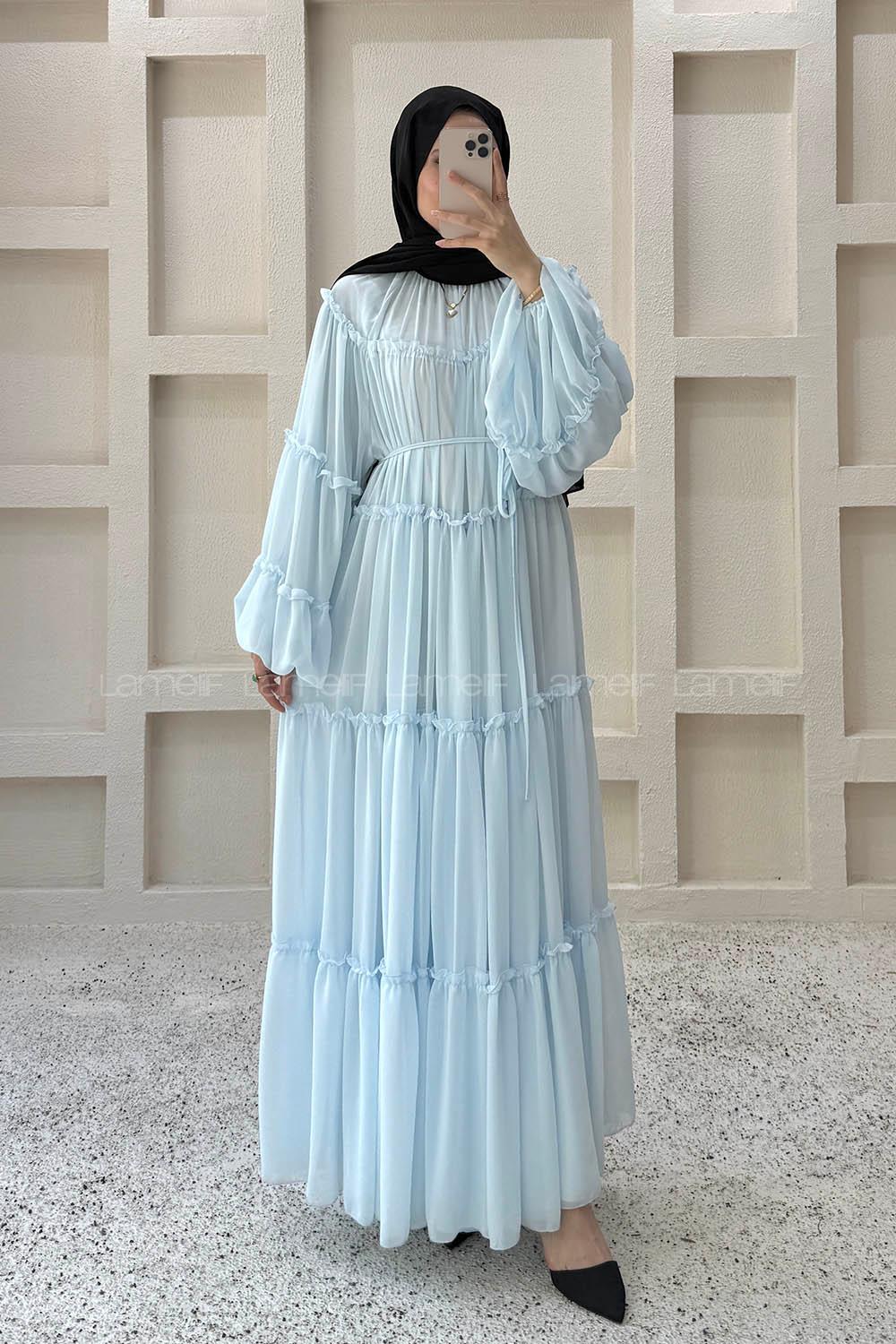 Baby Blue Crew Neck Cotton Dresess