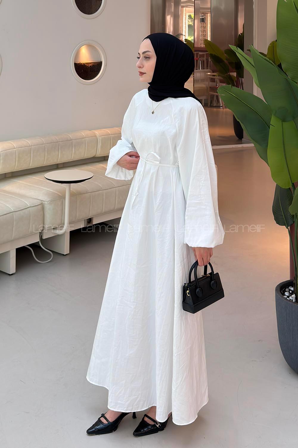 White Crew Neck Cotton Dresess