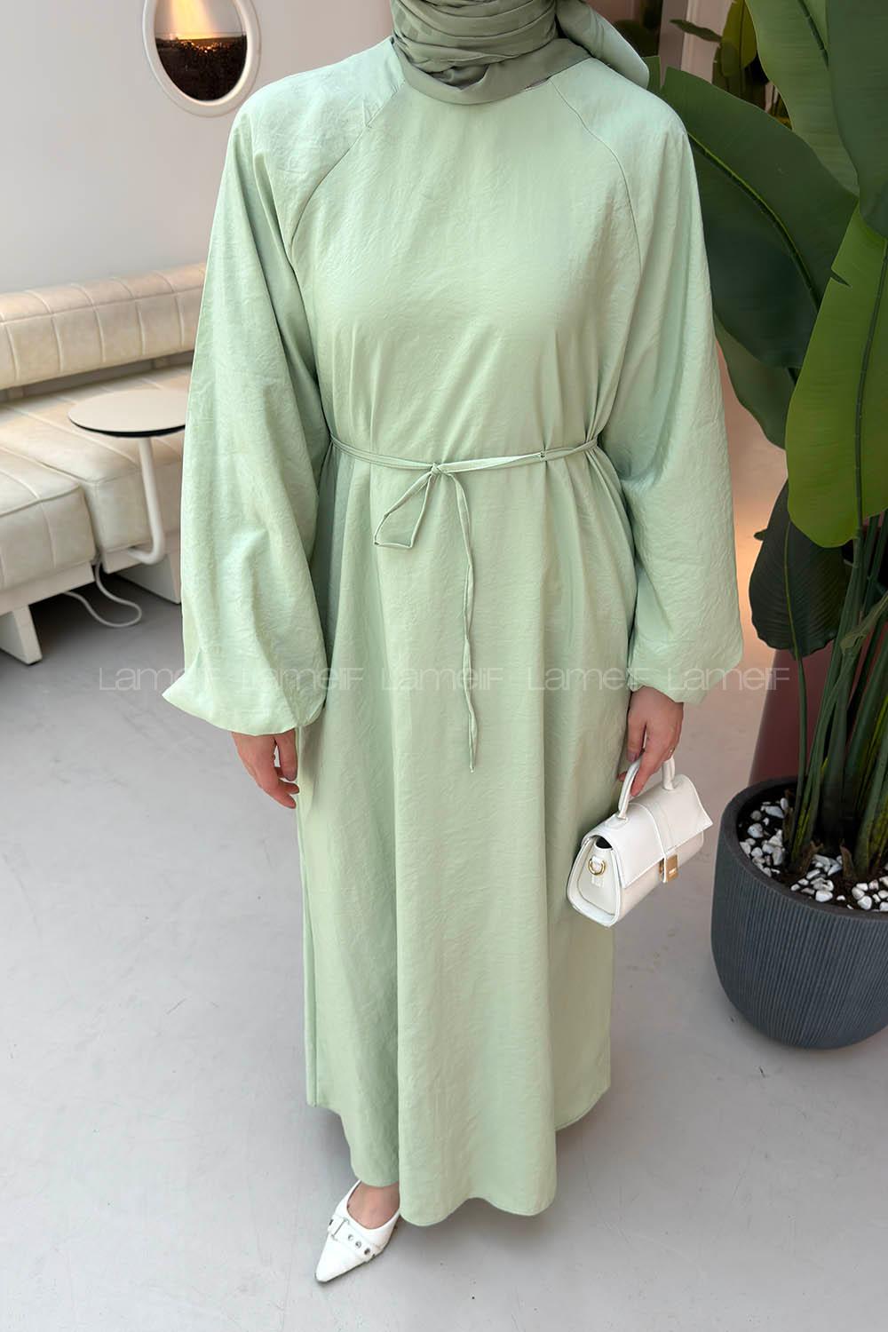 Mint Green Crew Neck Cotton Dresess