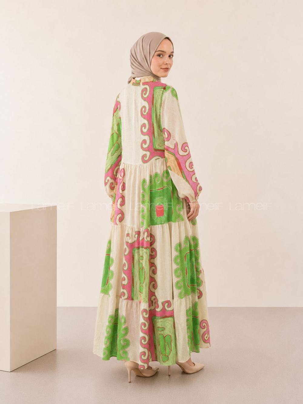 Lamelif Bohem Desenli Elbise