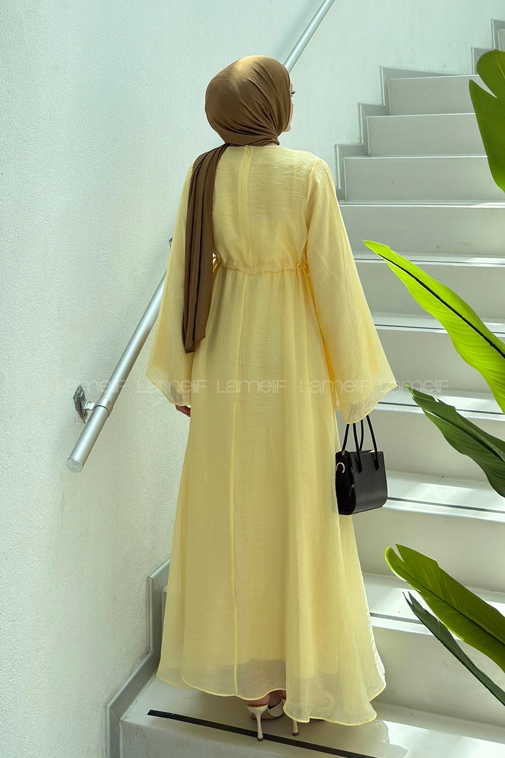 Yellow Crew Neck Cotton Dresess