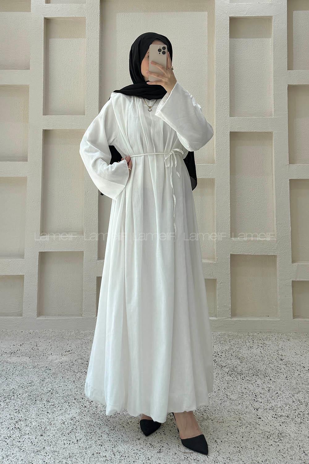Ecru Crew Neck Linen Dresess