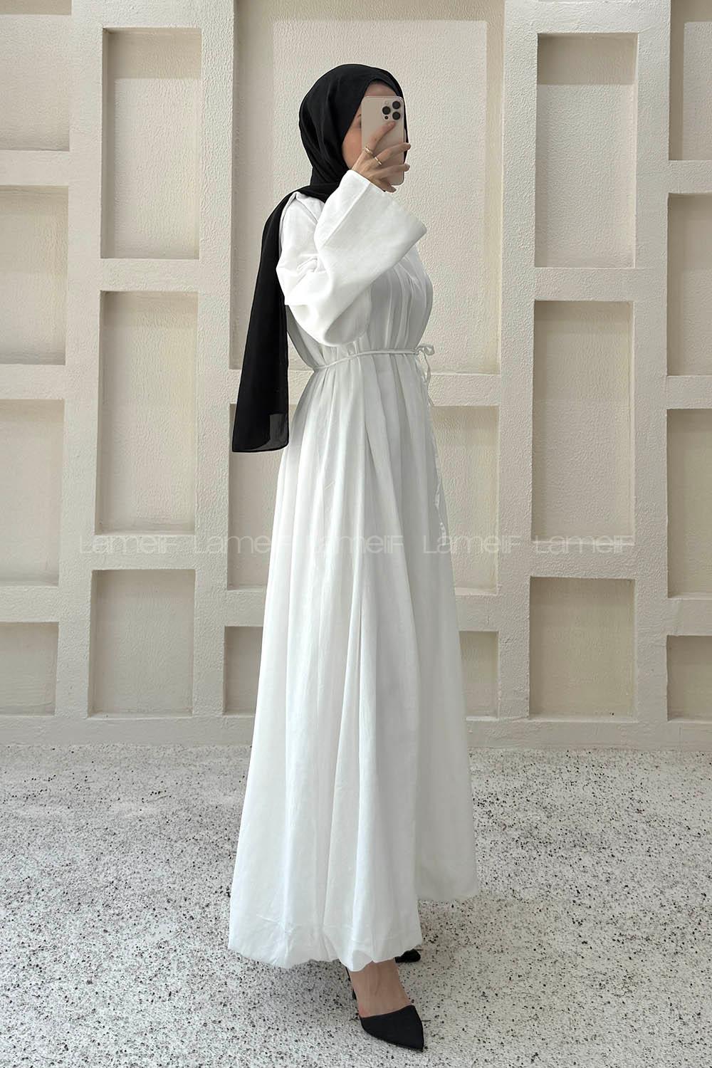 Ecru Crew Neck Linen Dresess