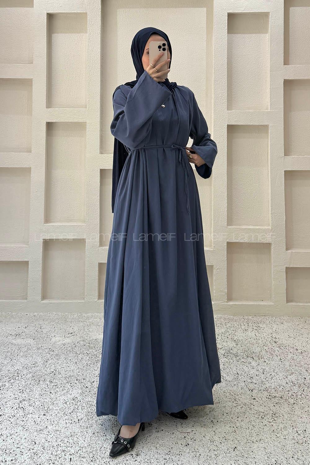 Navy Blue Crew Neck Linen Dresess