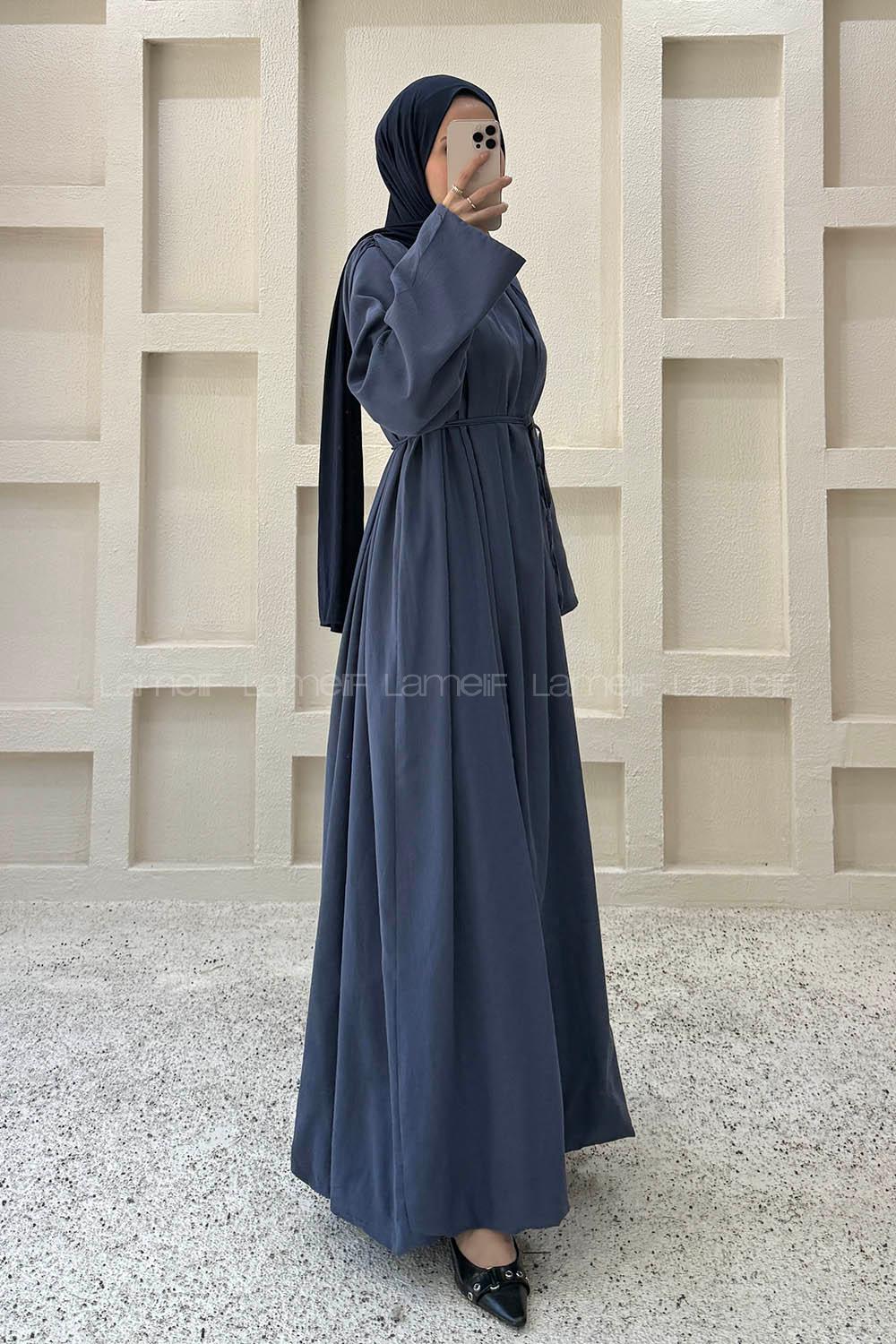Navy Blue Crew Neck Linen Dresess