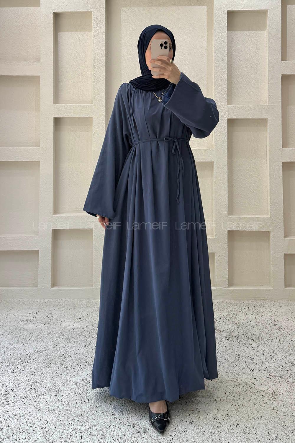 Navy Blue Crew Neck Linen Dresess