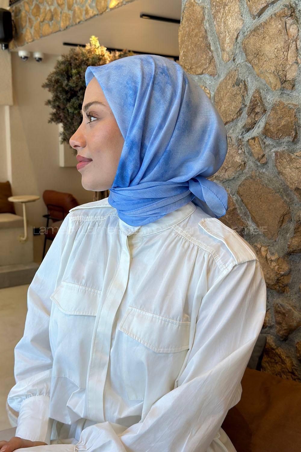 Lamelif Bulut Desen Soft Eşarp Bebe Mavisi