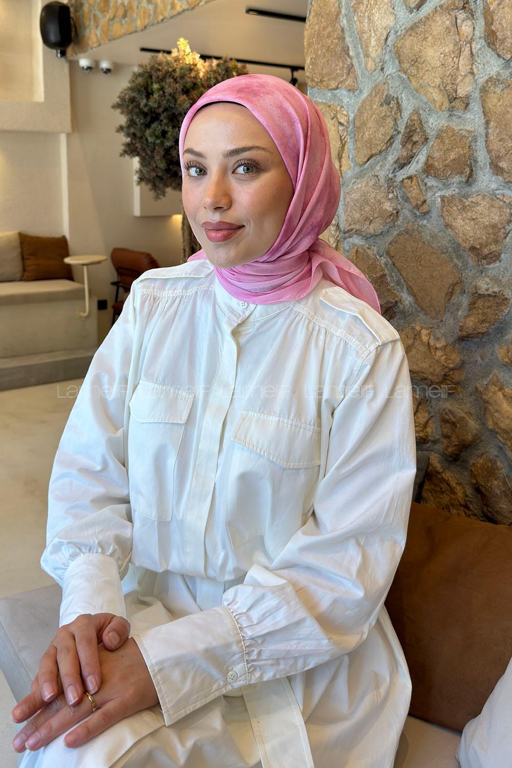 Lamelif Bulut Desen Soft Eşarp Şeker Pembe