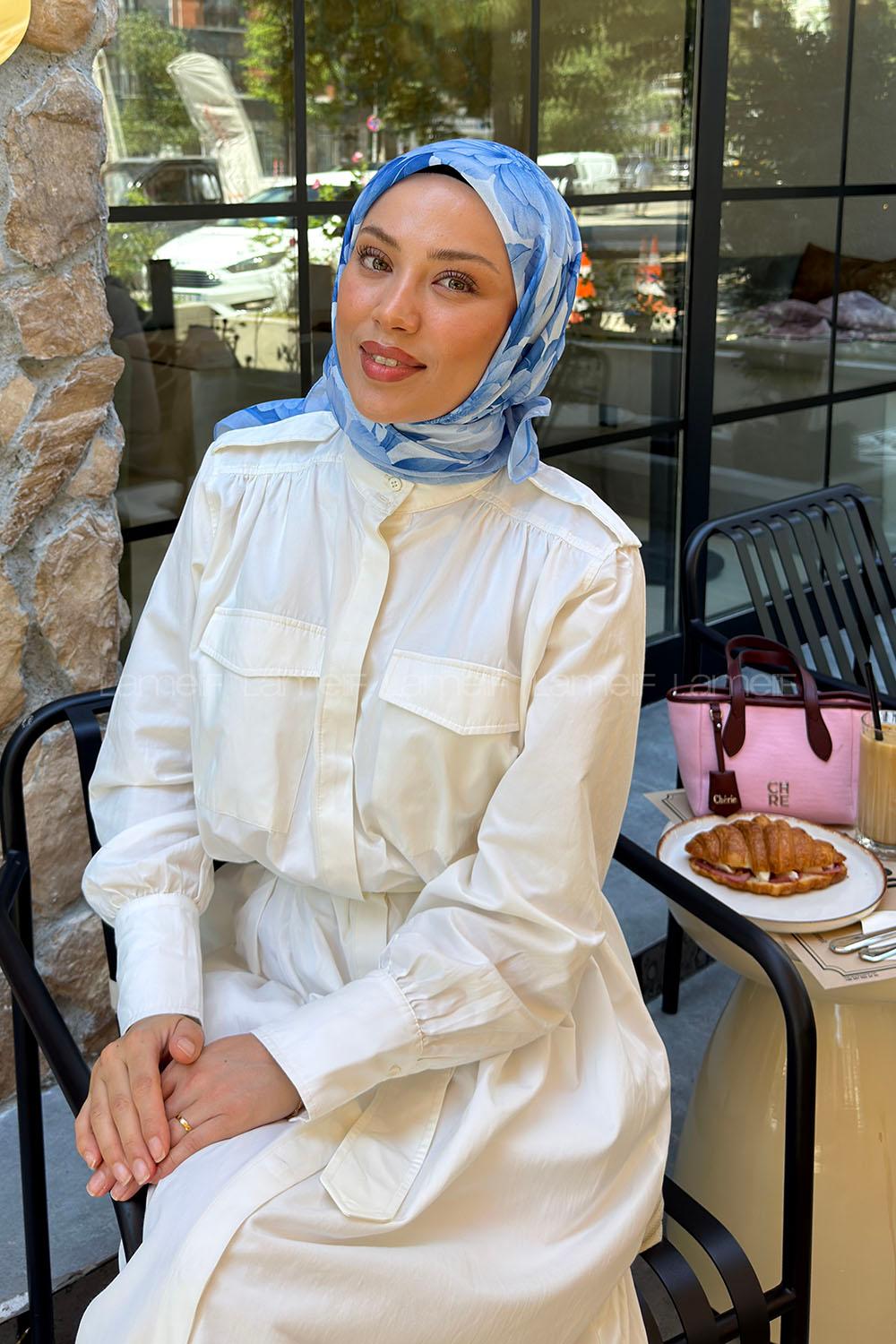Lamelif Lotus Desen Soft Eşarp Bebe Mavi