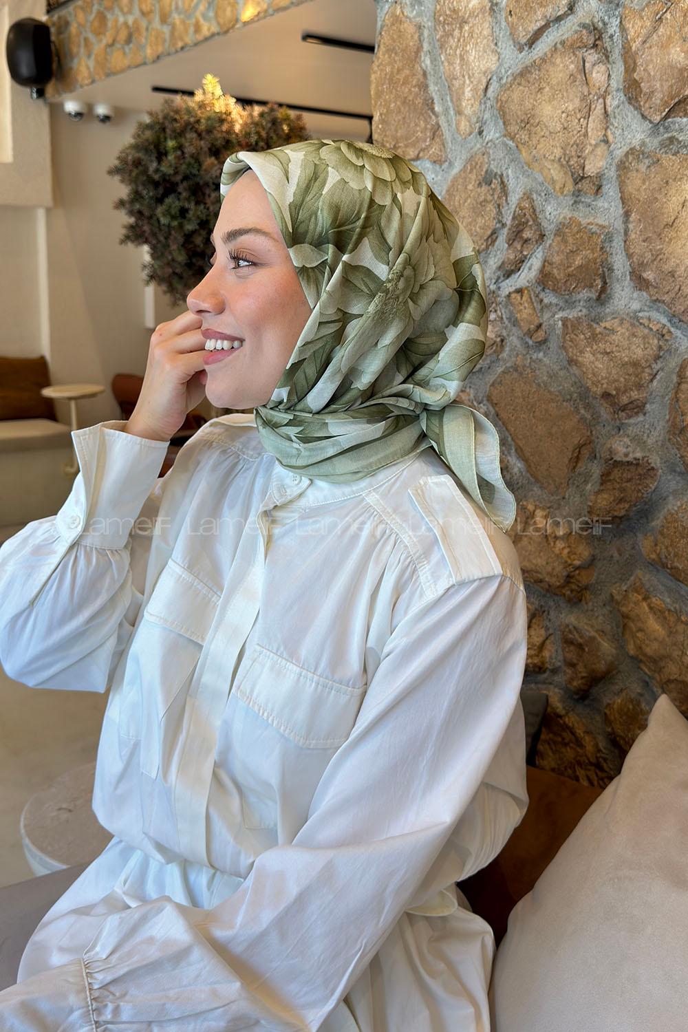 Lamelif Lotus Desen Soft Eşarp Mint Yeşil