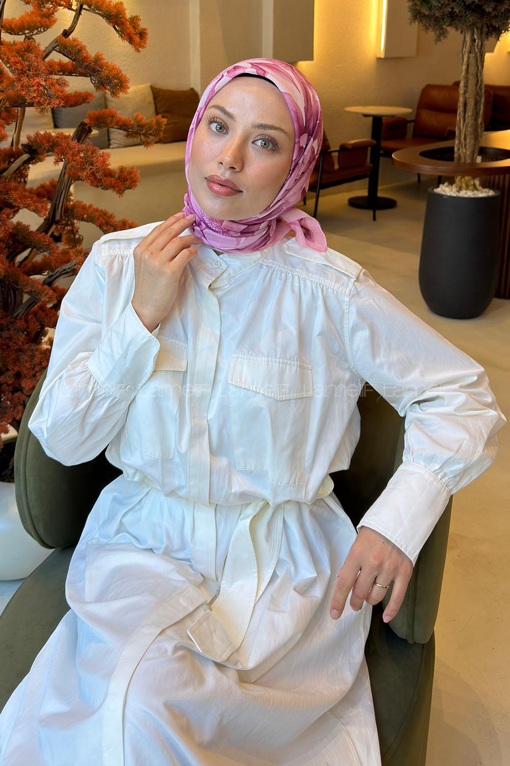 Lamelif Lotus Desen Soft Eşarp Şeker Pembe