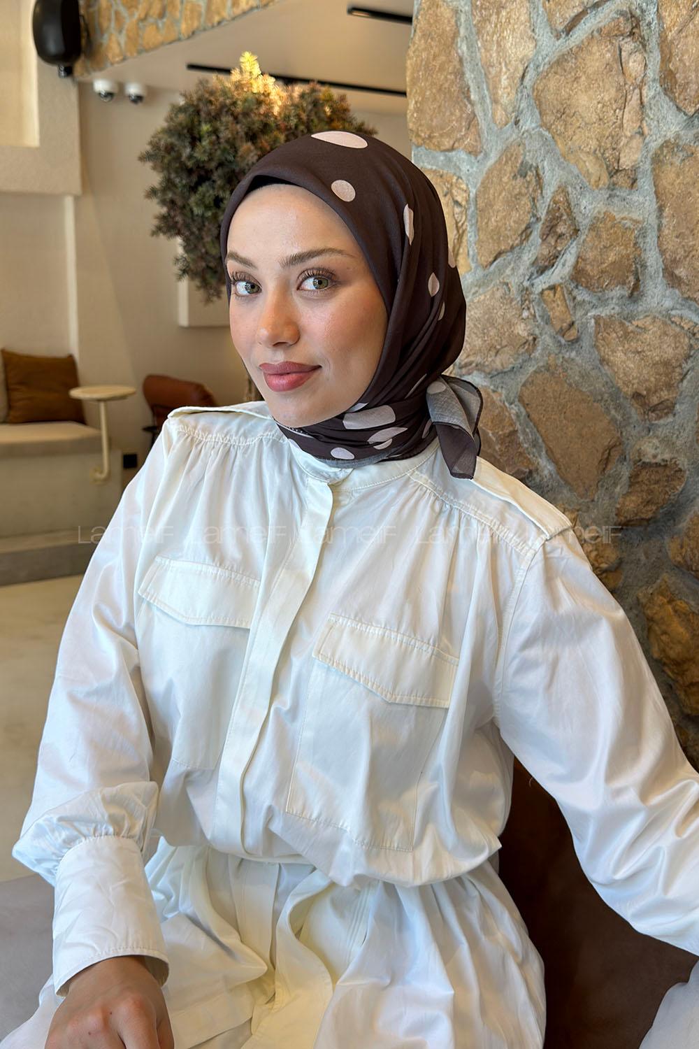 Lamelif Puantiye Desen Soft Eşarp Acı Kahve