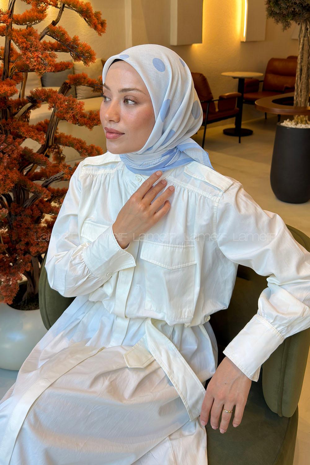 Lamelif Puantiye Desen Soft Eşarp Bebe Mavisi