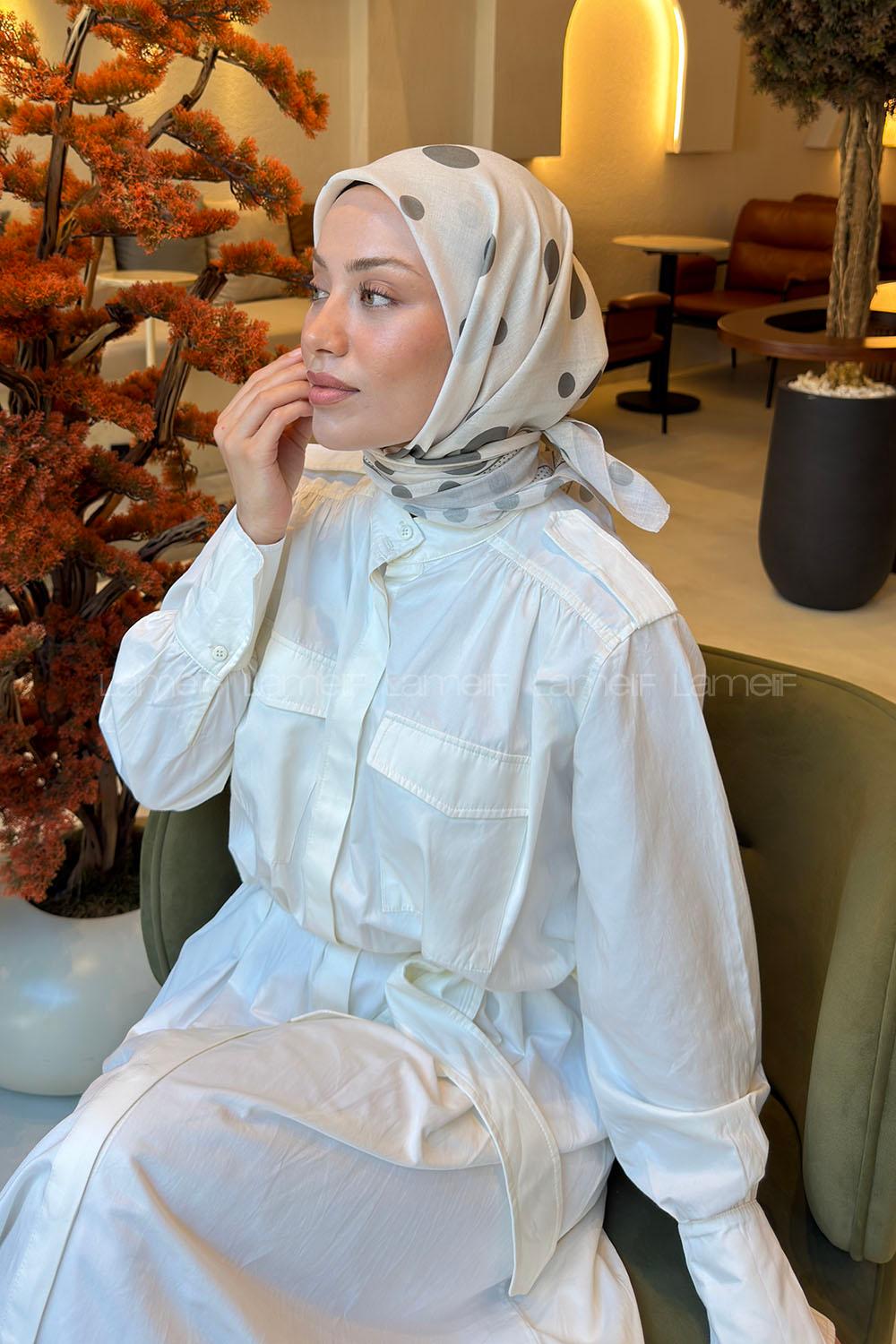 Lamelif Puantiye Desen Soft Eşarp Bej