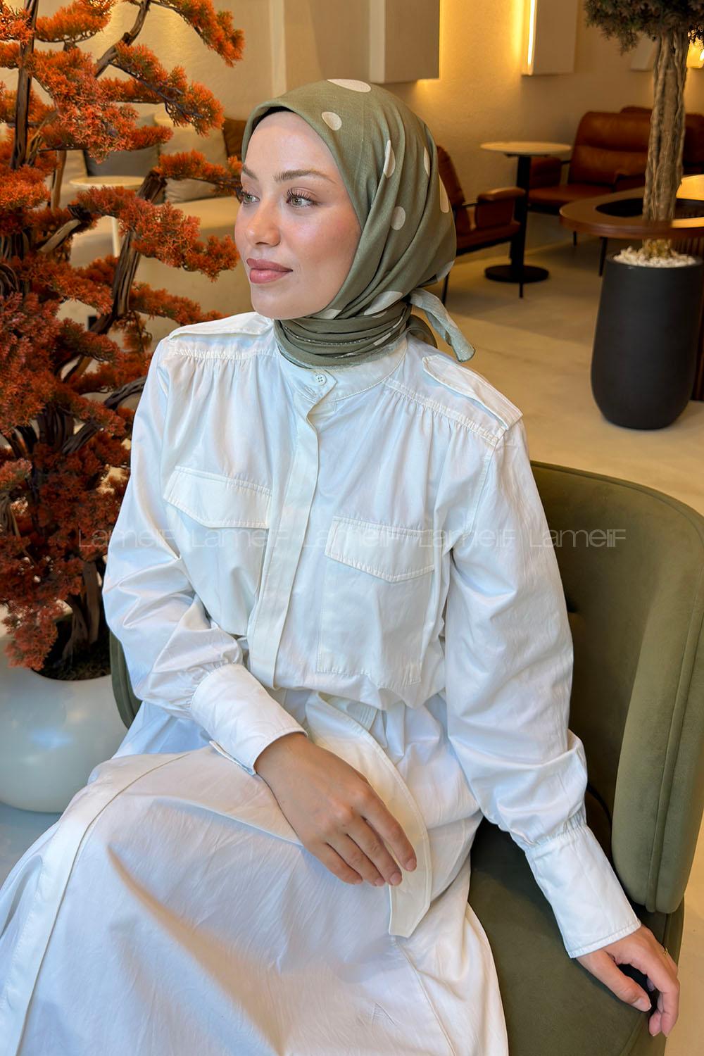 Lamelif Puantiye Desen Soft Eşarp Haki