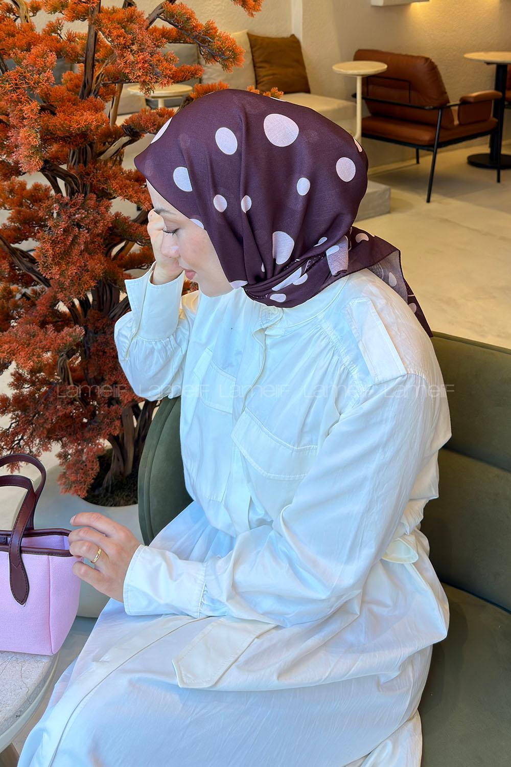 Lamelif Puantiye Desen Soft Eşarp Koyu Bordo
