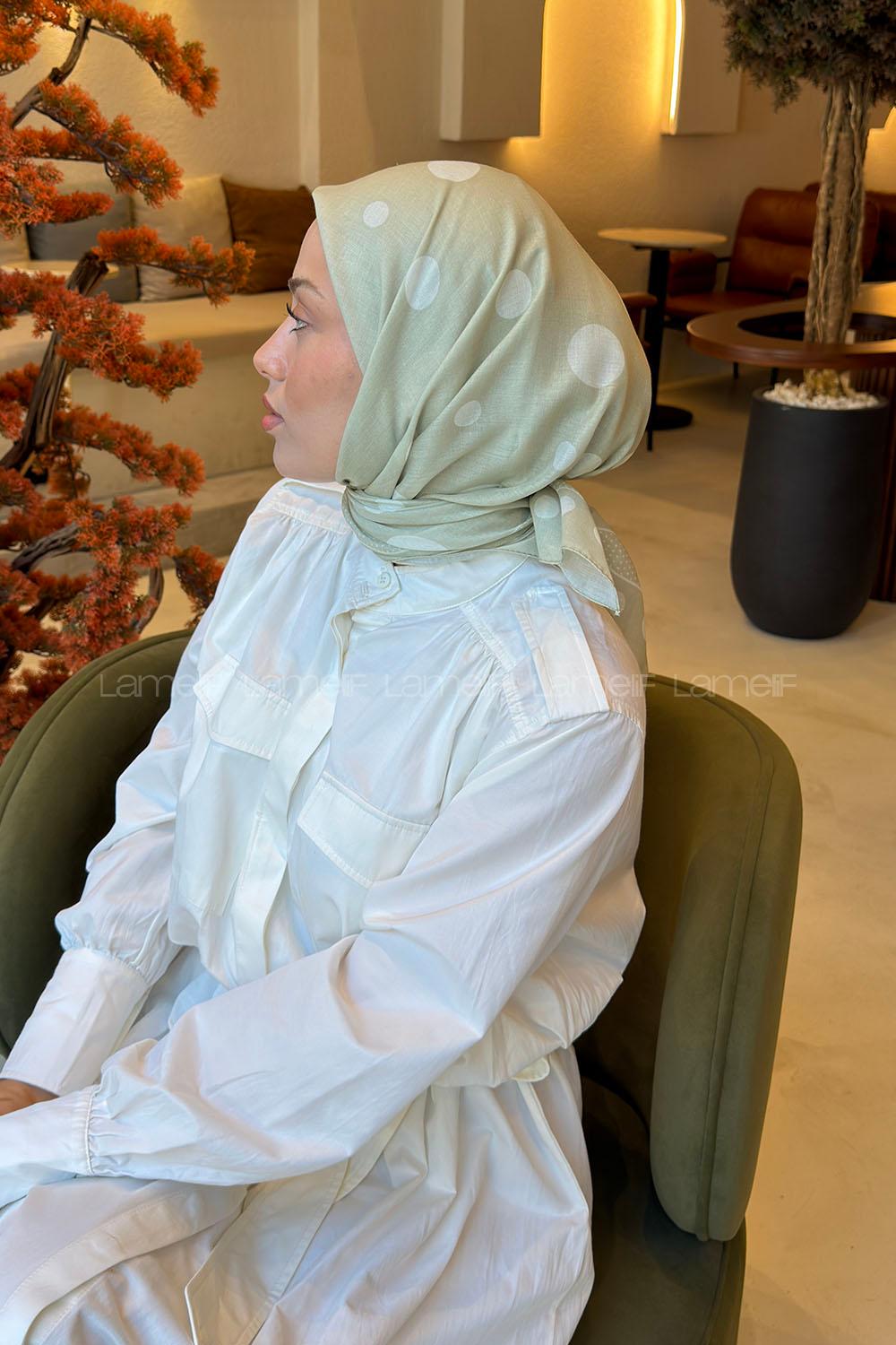 Lamelif Puantiye Desen Soft Eşarp Mint Yeşili
