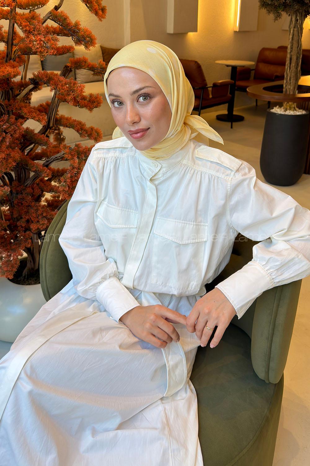 Lamelif Puantiye Desen Soft Eşarp Sarı