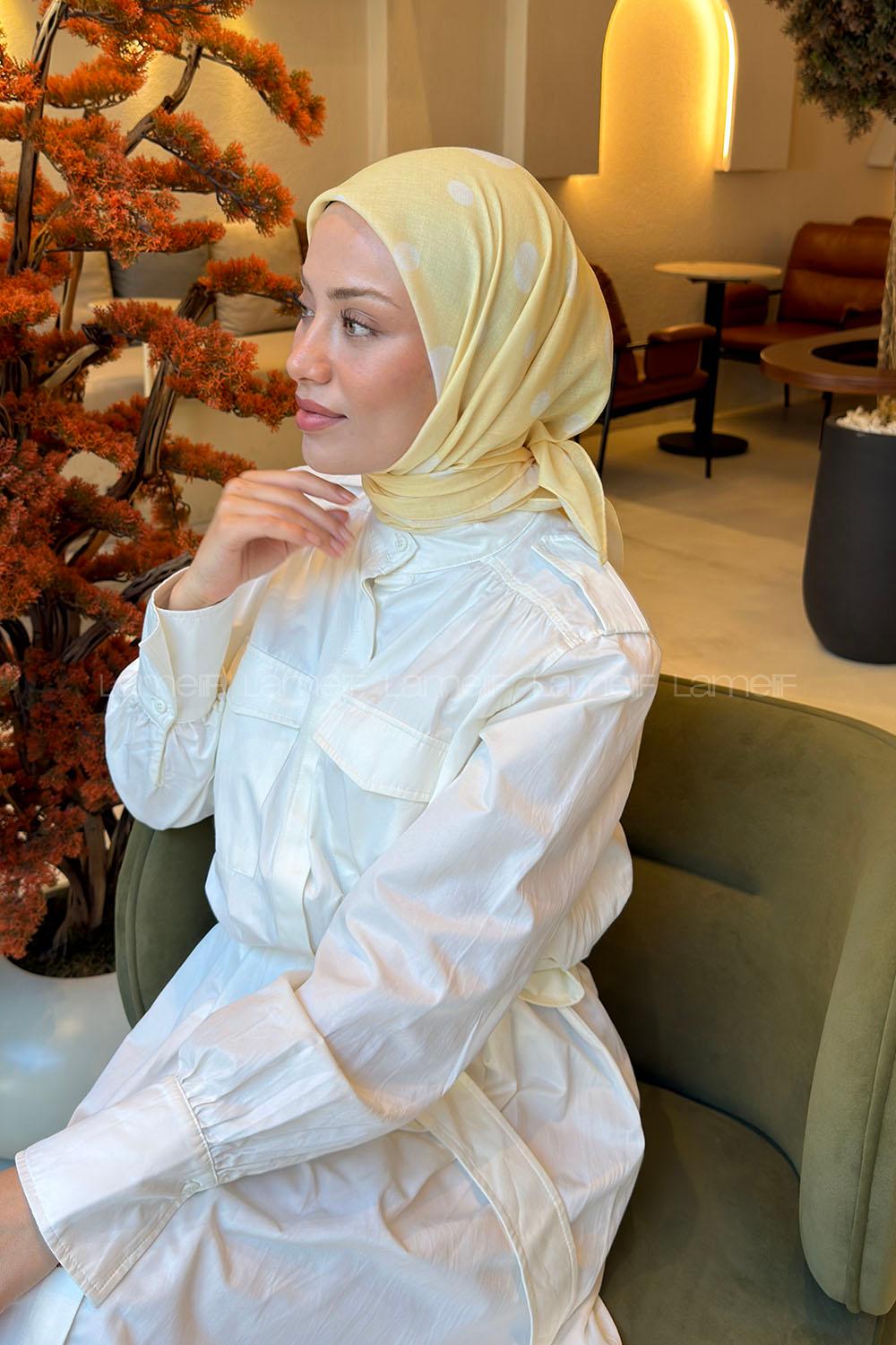 Lamelif Puantiye Desen Soft Eşarp Sarı