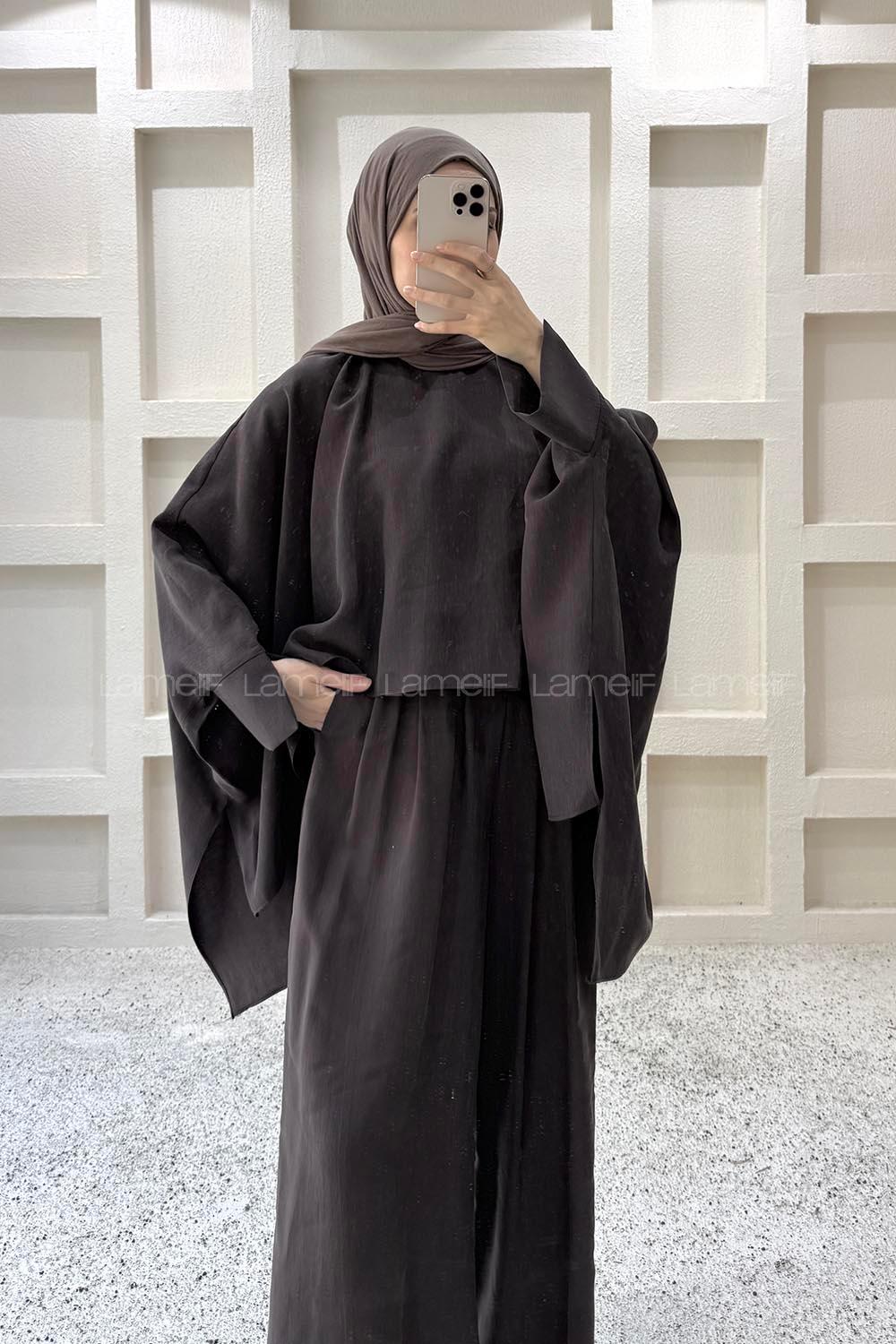 Dark Brown Neckband Long Arm Viscose Fabric Regular Trousers Comfortable Suit