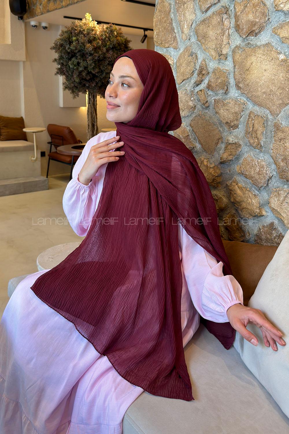 Lamelif  Müslin Krinkıl Şal Bordo