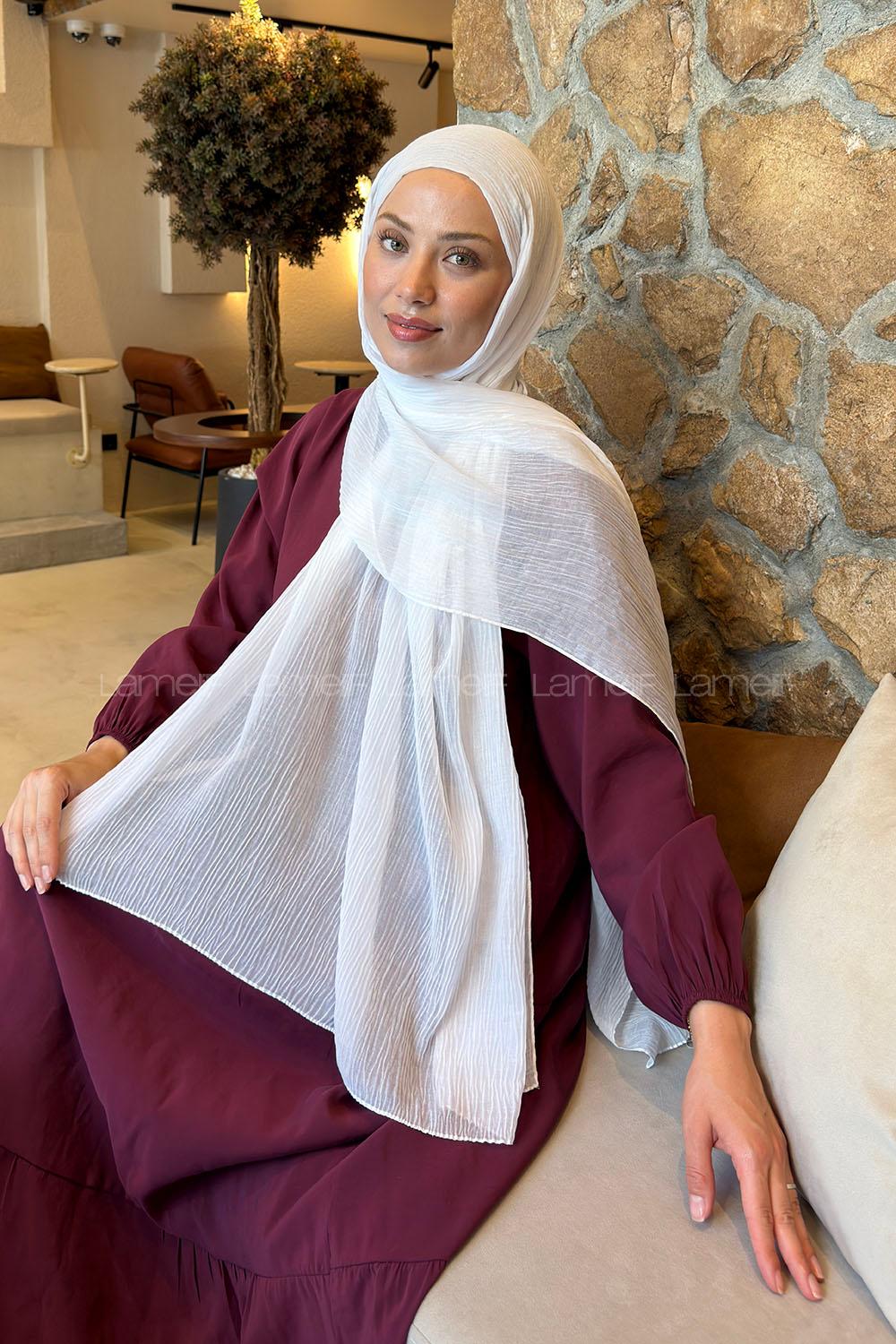 Lamelif  Müslin Krinkıl Şal Kırık Beyaz