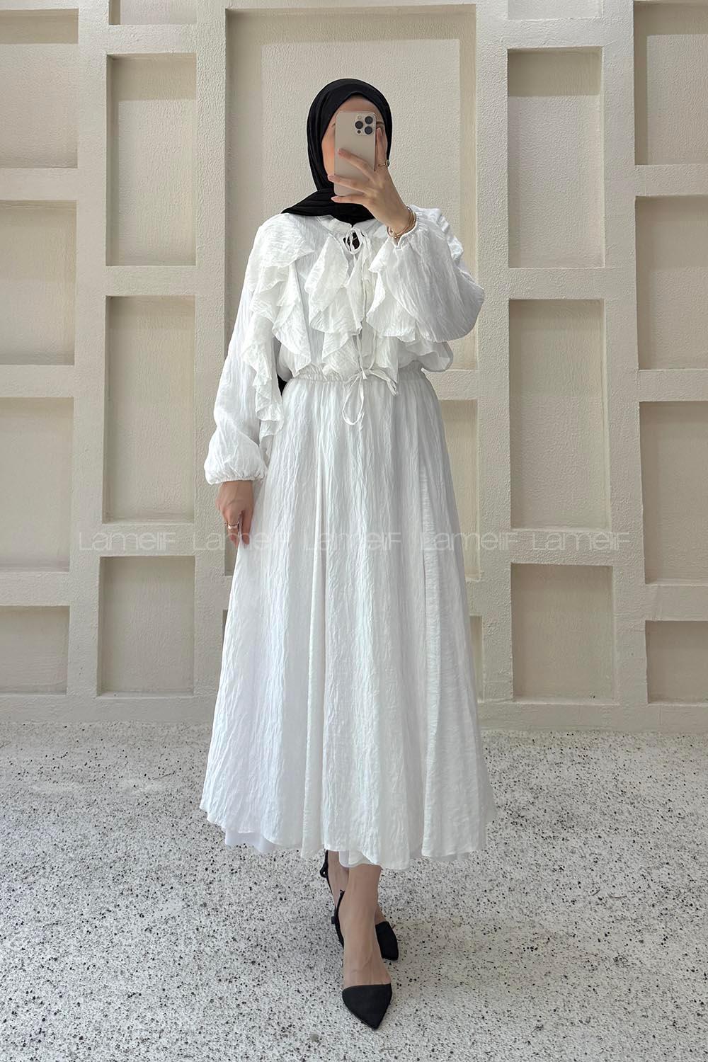 White Crew Neck Long Arm Ayrobin Skirt Suit