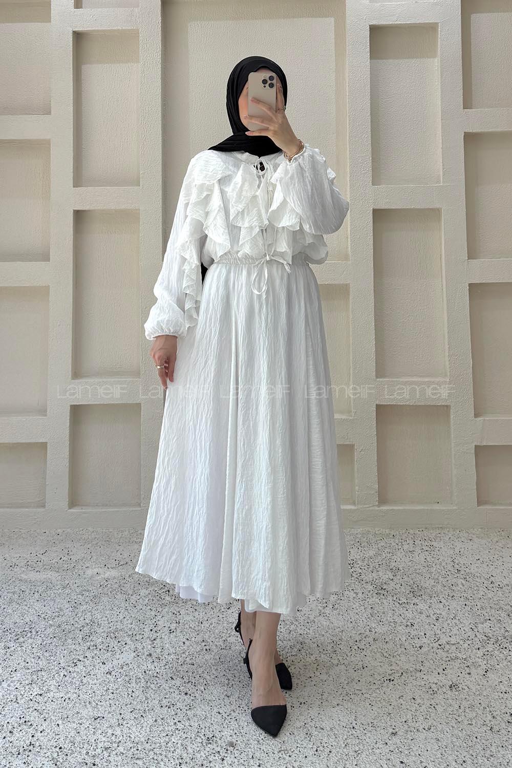 White Crew Neck Long Arm Ayrobin Skirt Suit