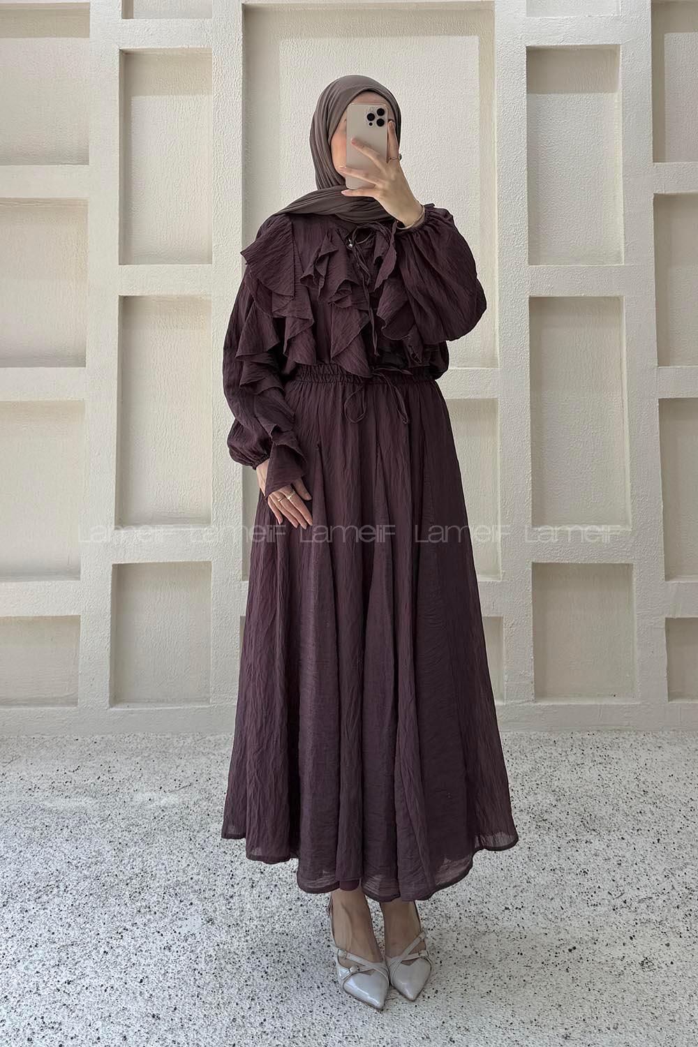 Lamelif Volan Detaylı Takım Bordo