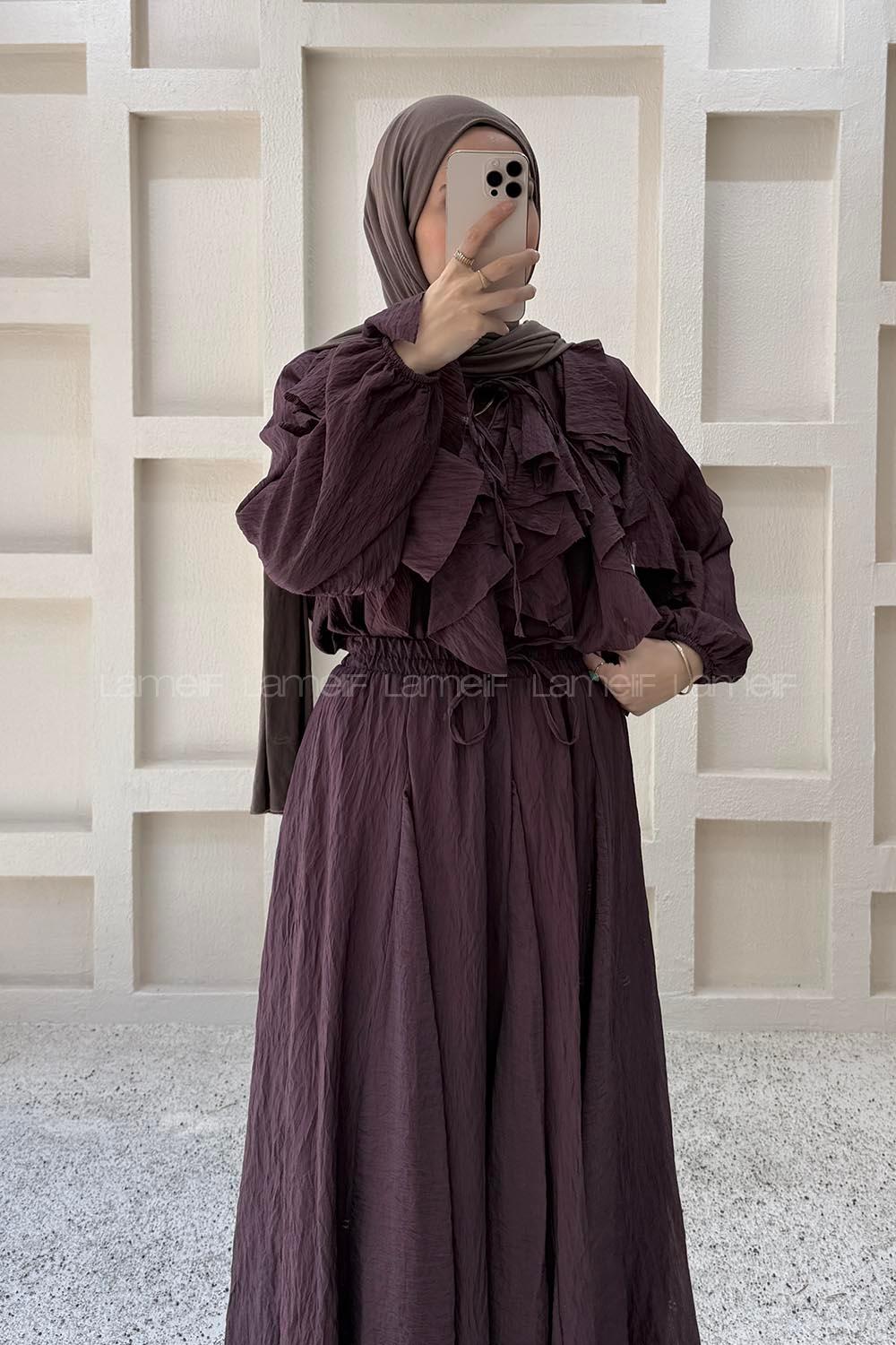 Lamelif Volan Detaylı Takım Bordo