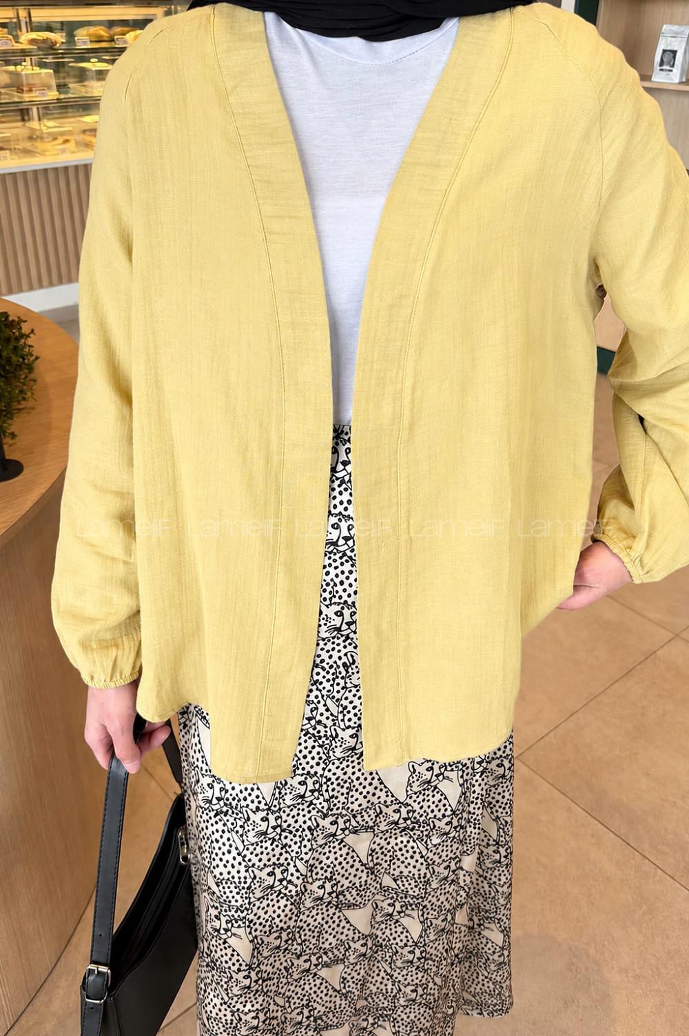 Lamelif Düz Keten Kimono Sarı