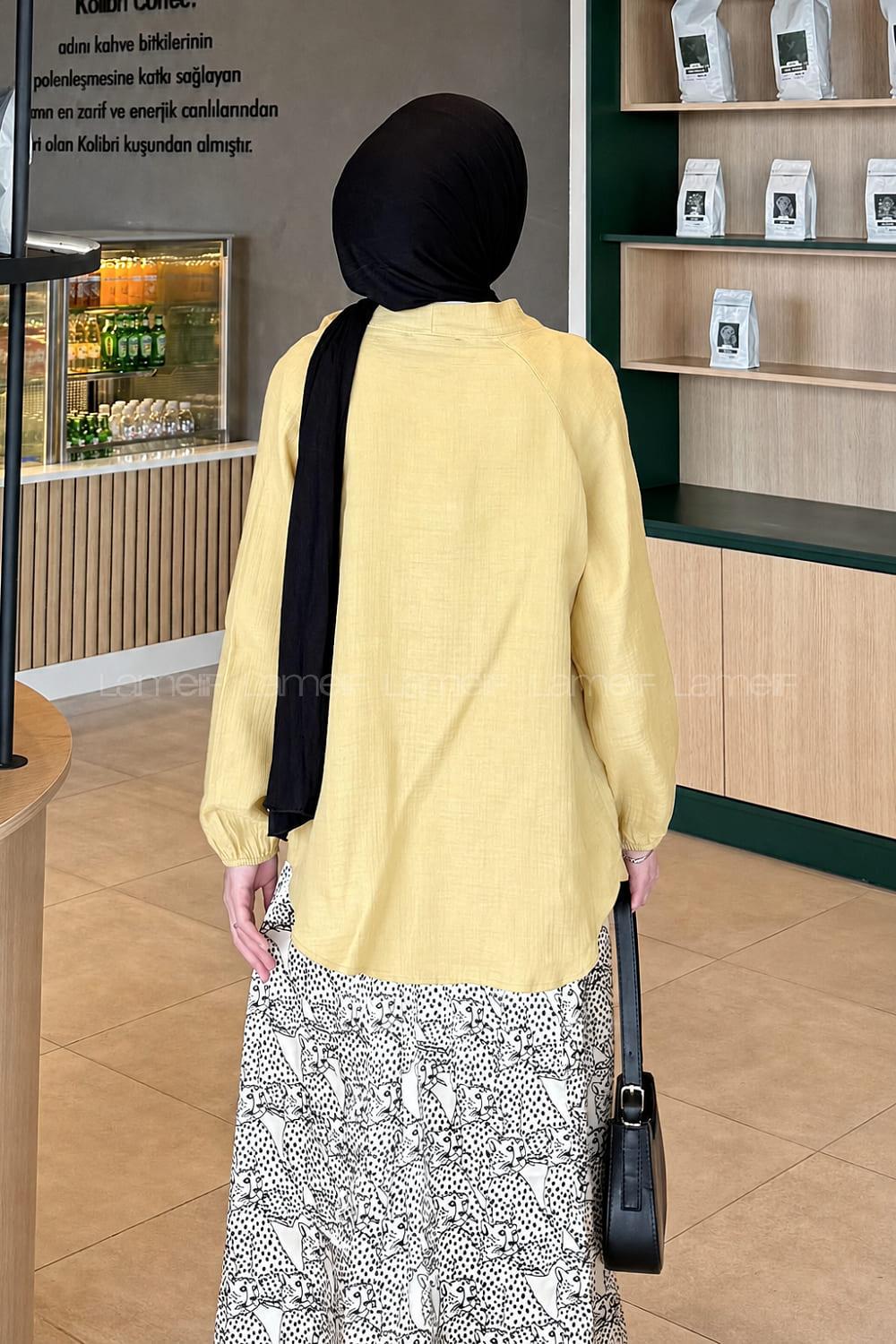 Lamelif Düz Keten Kimono Sarı
