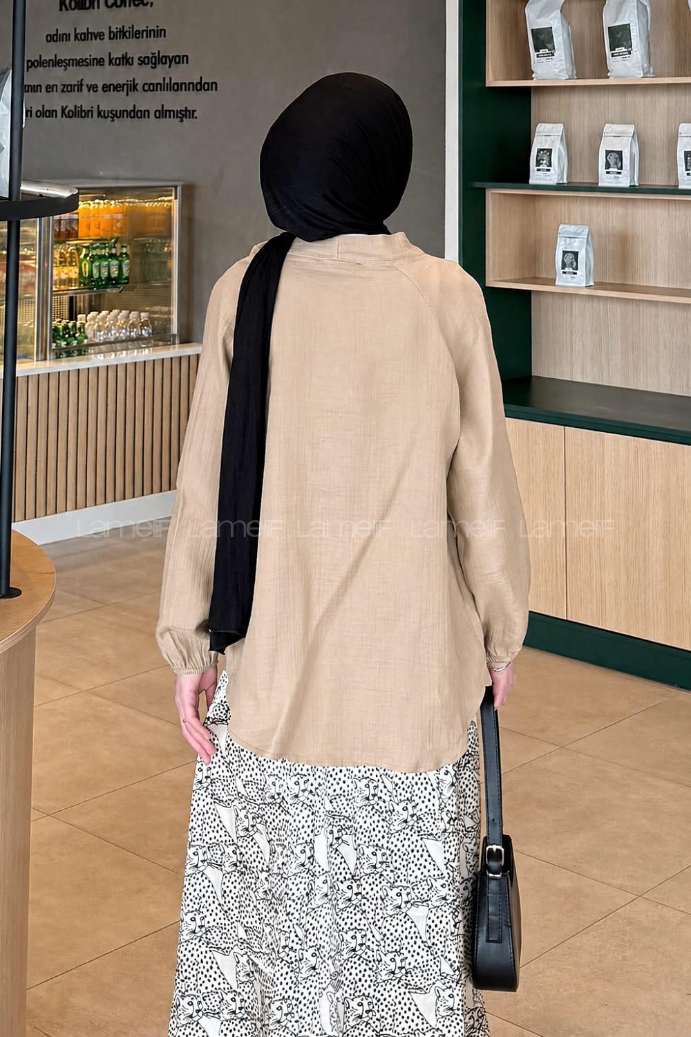 Lamelif Düz Keten Kimono Taş Rengi