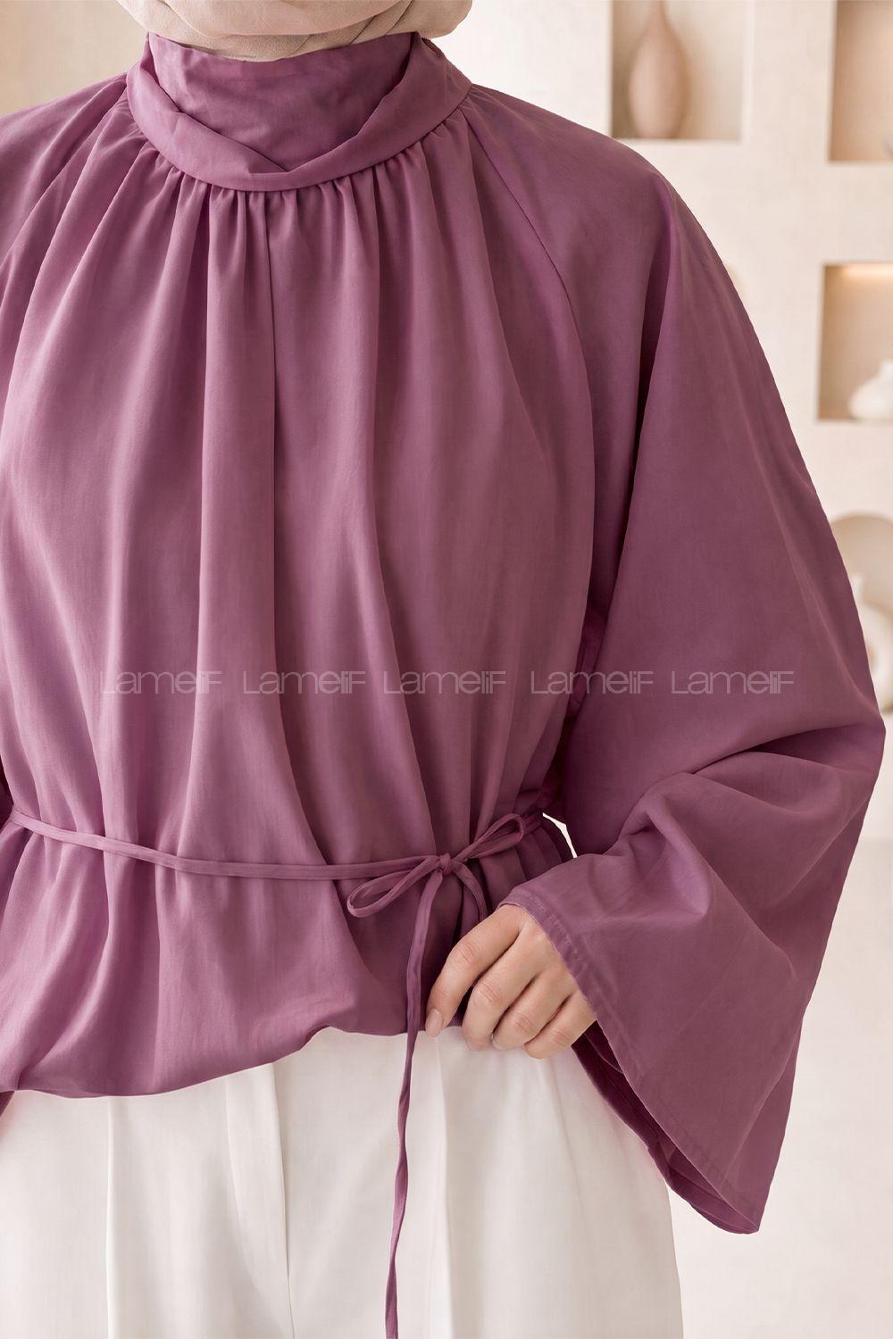 Lamelif Geniş Kol Dik Yaka Oversize Tunik Mürdüm