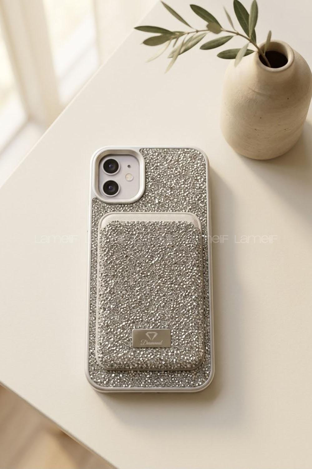 Lamelif iPhone 11 Swarovski Taşlı Mıknatıs Cüzdanlı Macsafe Kılıf