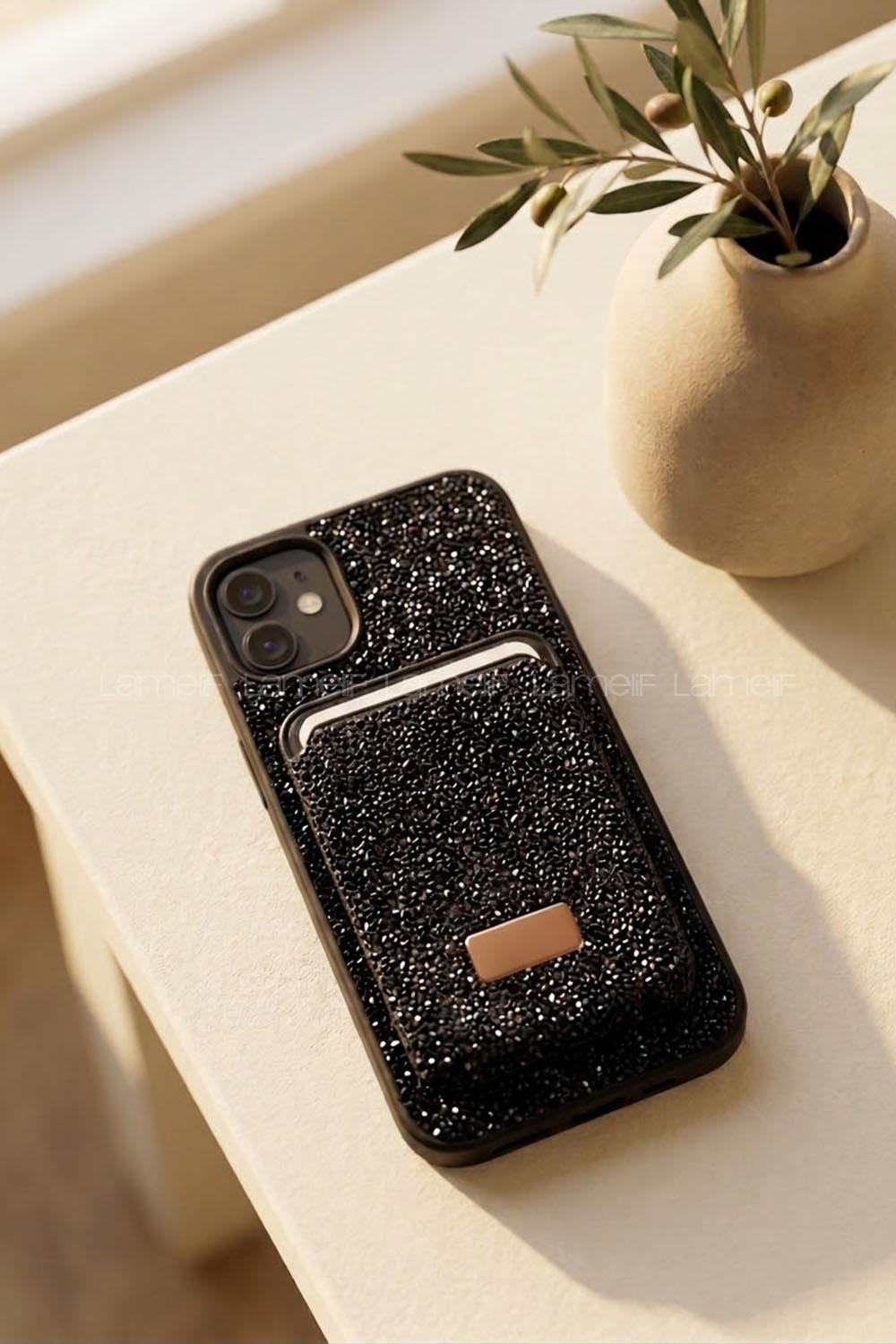 Lamelif iPhone 11 Swarovski Taşlı Mıknatıs Cüzdanlı Macsafe Kılıf