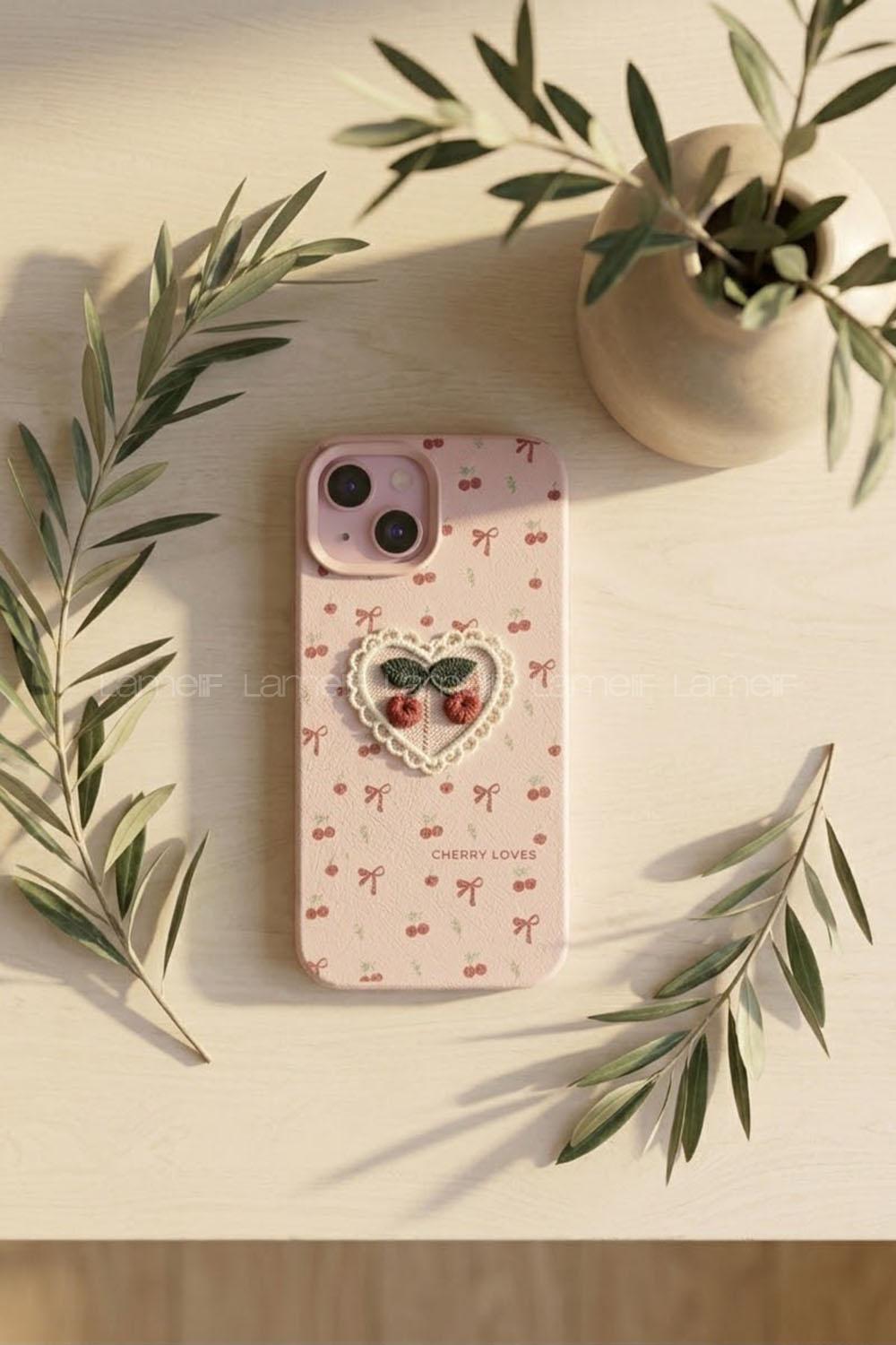 Lamelif iPhone13-14 Vision Trend Tül Kalp Nakış Detaylı Kılıf