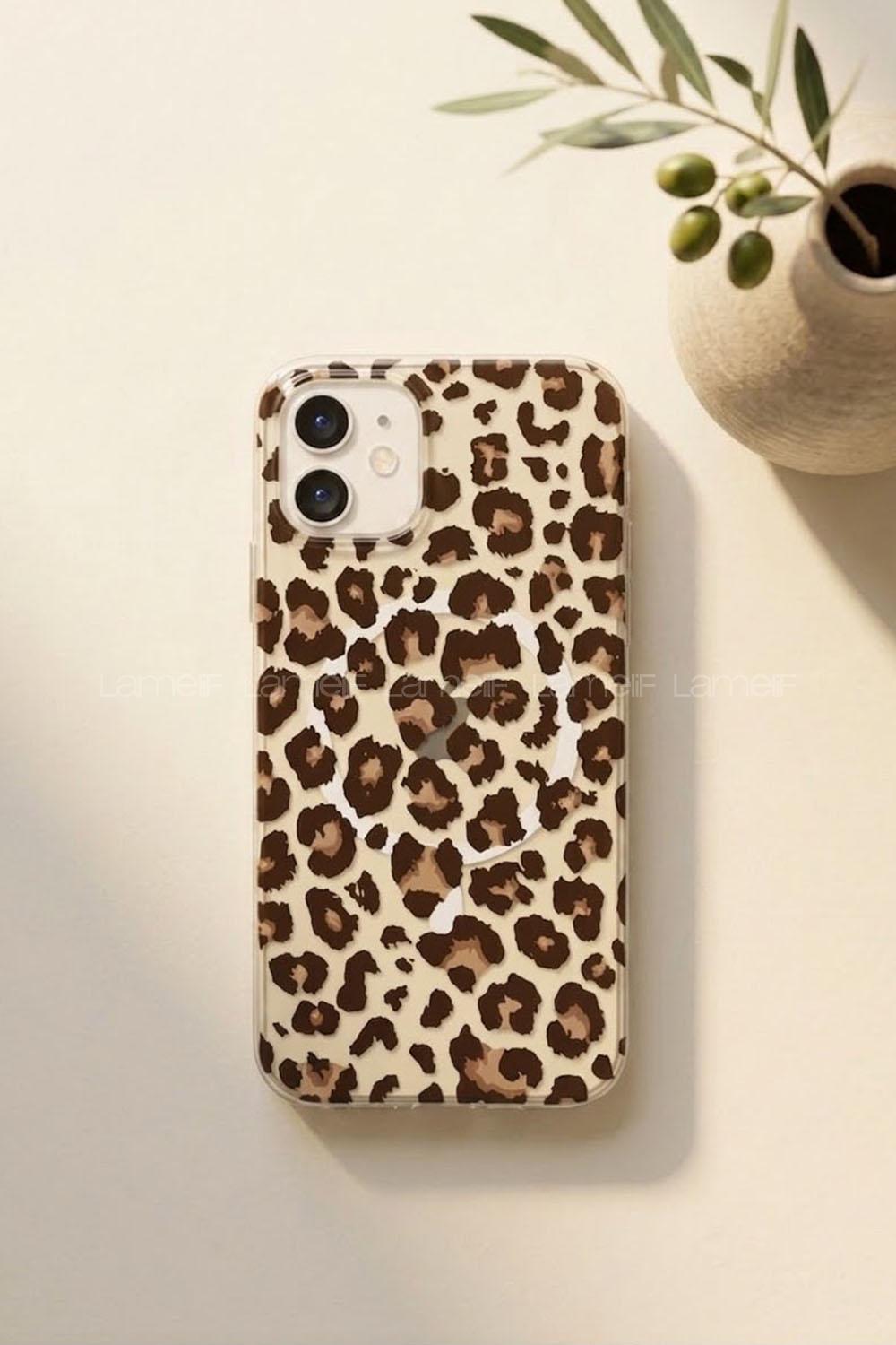 Lamelif iPhone 11 Leopar Desenli Güçlü Magsafeli Telefon Kılıfı