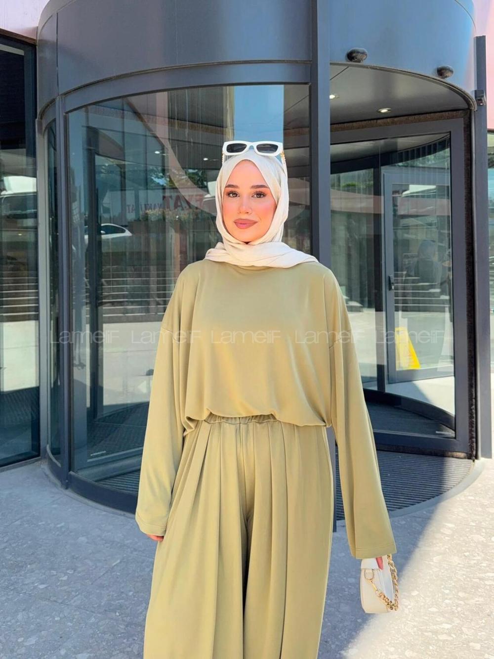 Lamelif Pile Detaylı Oysho Salaş Takım Çağla Yeşili